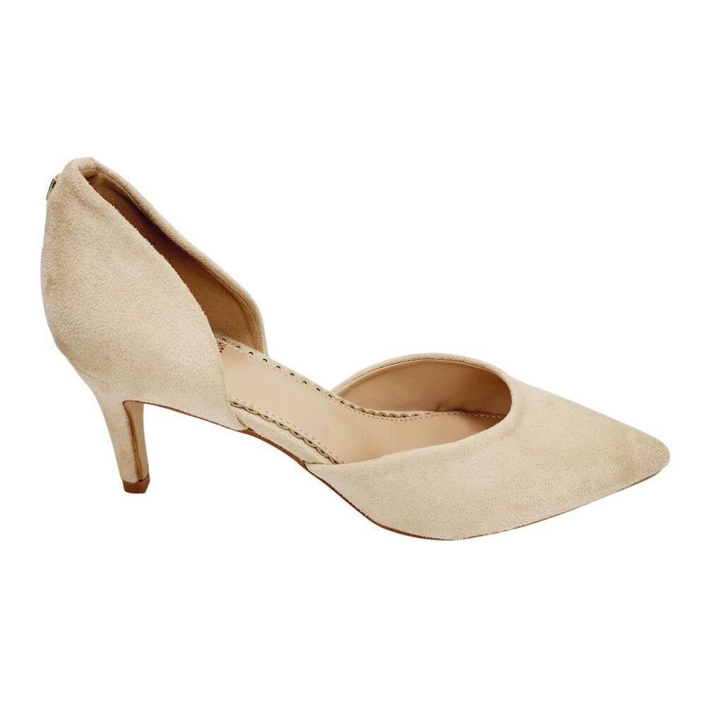 Fran Willor Beige Suede Heels Size 7 Pointed Toe DOrsay Style Womens Shoes - Picture 13 of 16
